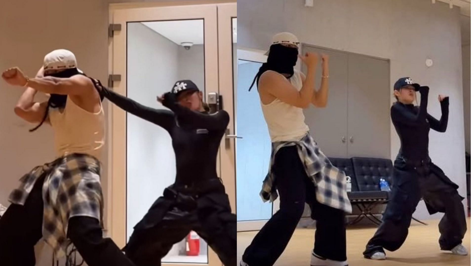 V's dance practice showing his muscles (Images via Instagram/@leejung_lee)